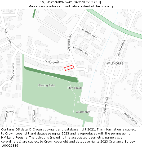 10, INNOVATION WAY, BARNSLEY, S75 1JL: Location map and indicative extent of plot
