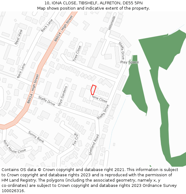 10, IONA CLOSE, TIBSHELF, ALFRETON, DE55 5PN: Location map and indicative extent of plot