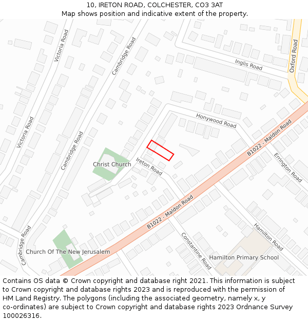 10, IRETON ROAD, COLCHESTER, CO3 3AT: Location map and indicative extent of plot