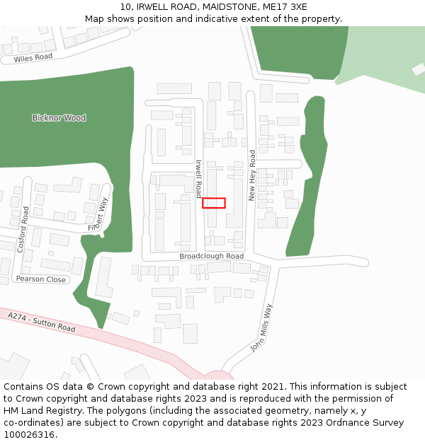 10, IRWELL ROAD, MAIDSTONE, ME17 3XE: Location map and indicative extent of plot