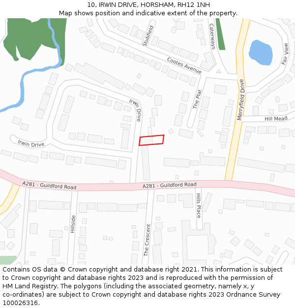 10, IRWIN DRIVE, HORSHAM, RH12 1NH: Location map and indicative extent of plot