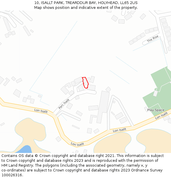 10, ISALLT PARK, TREARDDUR BAY, HOLYHEAD, LL65 2US: Location map and indicative extent of plot