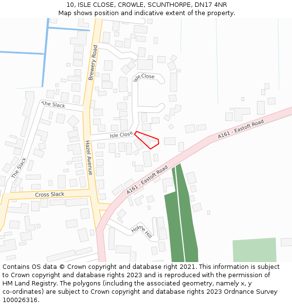 10, ISLE CLOSE, CROWLE, SCUNTHORPE, DN17 4NR: Location map and indicative extent of plot