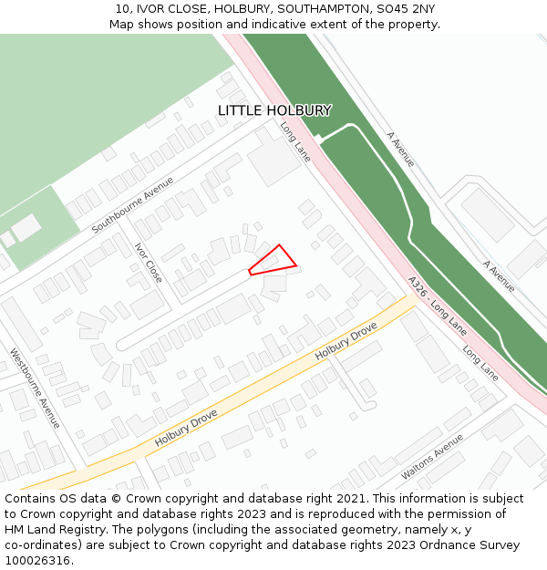 10, IVOR CLOSE, HOLBURY, SOUTHAMPTON, SO45 2NY: Location map and indicative extent of plot