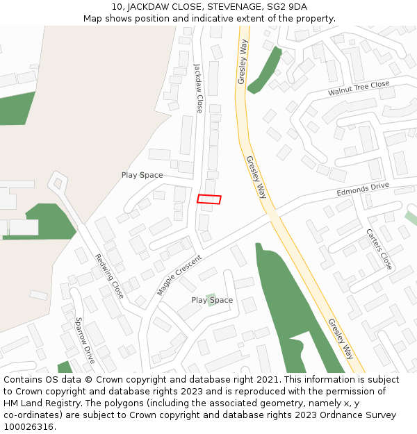 10, JACKDAW CLOSE, STEVENAGE, SG2 9DA: Location map and indicative extent of plot