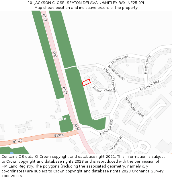 10, JACKSON CLOSE, SEATON DELAVAL, WHITLEY BAY, NE25 0PL: Location map and indicative extent of plot