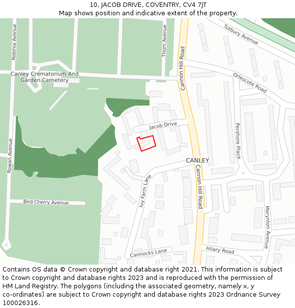 10, JACOB DRIVE, COVENTRY, CV4 7JT: Location map and indicative extent of plot