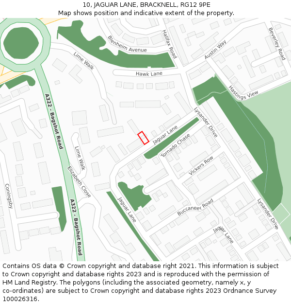 10, JAGUAR LANE, BRACKNELL, RG12 9PE: Location map and indicative extent of plot