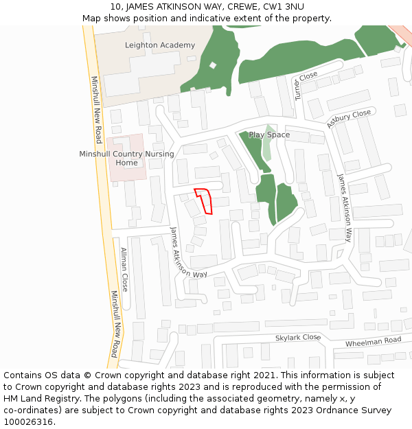 10, JAMES ATKINSON WAY, CREWE, CW1 3NU: Location map and indicative extent of plot