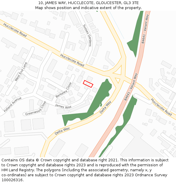10, JAMES WAY, HUCCLECOTE, GLOUCESTER, GL3 3TE: Location map and indicative extent of plot