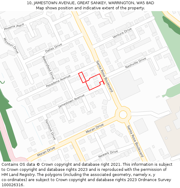 10, JAMESTOWN AVENUE, GREAT SANKEY, WARRINGTON, WA5 8AD: Location map and indicative extent of plot