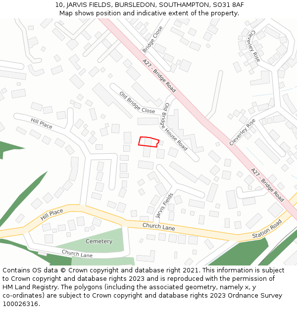10, JARVIS FIELDS, BURSLEDON, SOUTHAMPTON, SO31 8AF: Location map and indicative extent of plot
