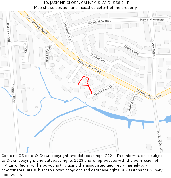 10, JASMINE CLOSE, CANVEY ISLAND, SS8 0HT: Location map and indicative extent of plot