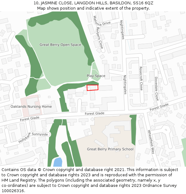 10, JASMINE CLOSE, LANGDON HILLS, BASILDON, SS16 6QZ: Location map and indicative extent of plot