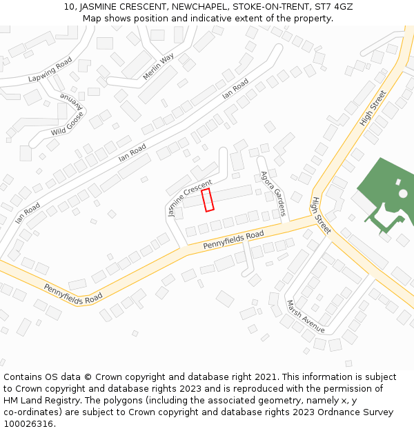 10, JASMINE CRESCENT, NEWCHAPEL, STOKE-ON-TRENT, ST7 4GZ: Location map and indicative extent of plot