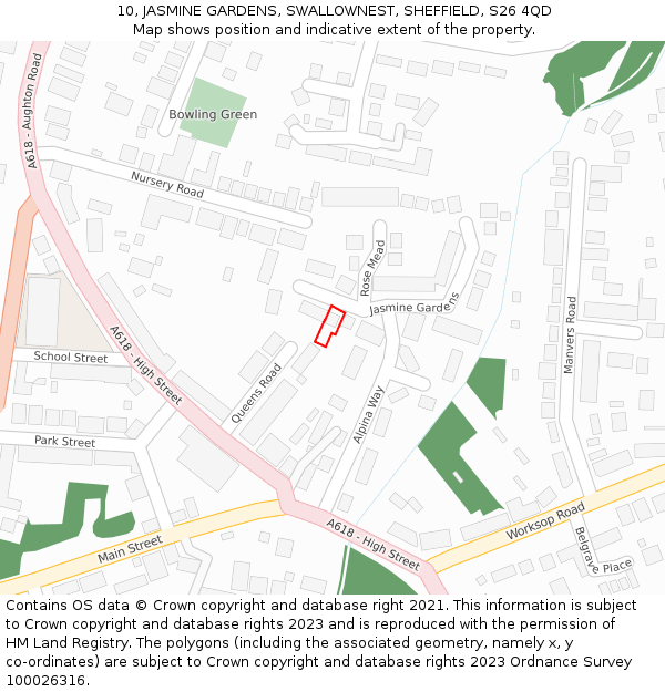 10, JASMINE GARDENS, SWALLOWNEST, SHEFFIELD, S26 4QD: Location map and indicative extent of plot