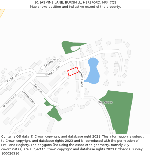 10, JASMINE LANE, BURGHILL, HEREFORD, HR4 7QS: Location map and indicative extent of plot