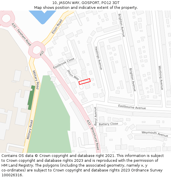 10, JASON WAY, GOSPORT, PO12 3DT: Location map and indicative extent of plot