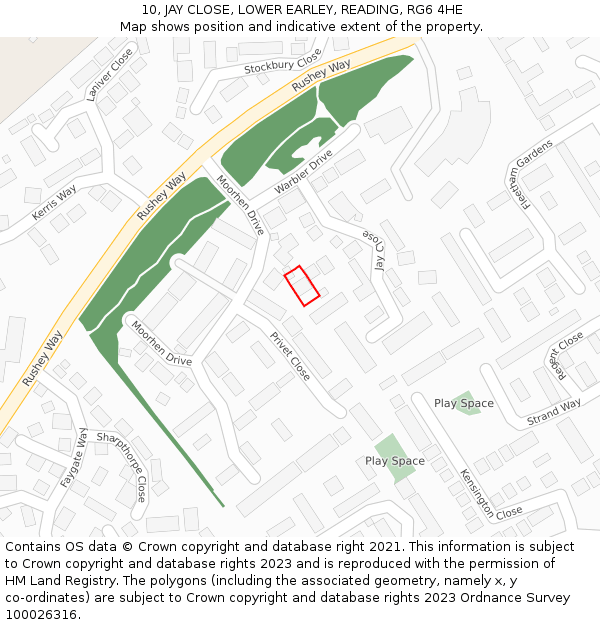 10, JAY CLOSE, LOWER EARLEY, READING, RG6 4HE: Location map and indicative extent of plot