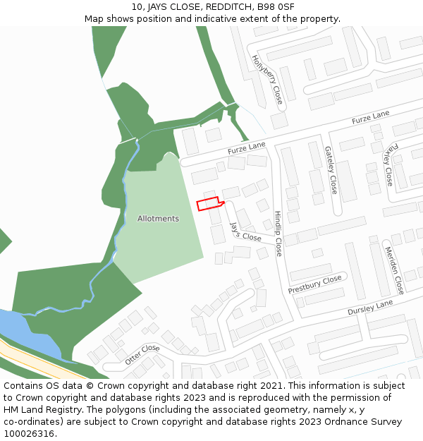 10, JAYS CLOSE, REDDITCH, B98 0SF: Location map and indicative extent of plot