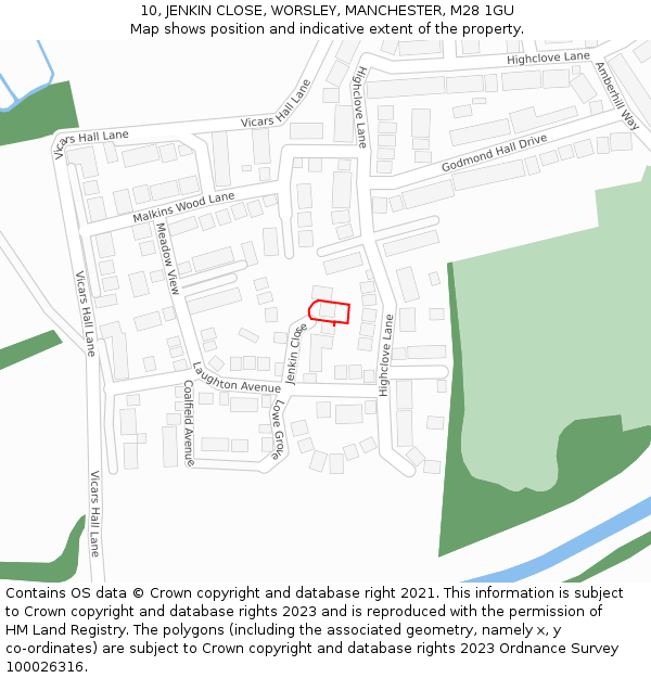 10, JENKIN CLOSE, WORSLEY, MANCHESTER, M28 1GU: Location map and indicative extent of plot