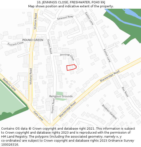 10, JENNINGS CLOSE, FRESHWATER, PO40 9XJ: Location map and indicative extent of plot