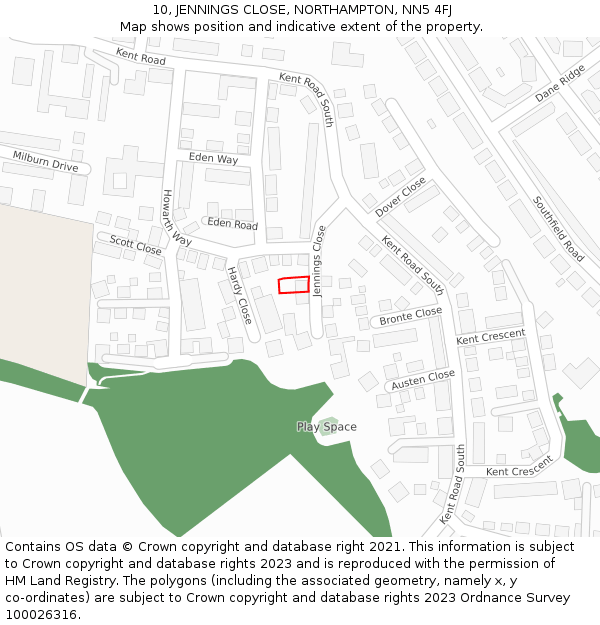 10, JENNINGS CLOSE, NORTHAMPTON, NN5 4FJ: Location map and indicative extent of plot