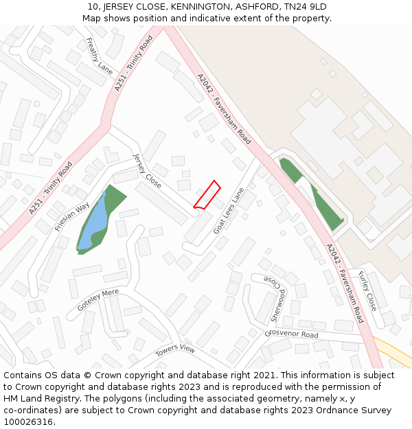 10, JERSEY CLOSE, KENNINGTON, ASHFORD, TN24 9LD: Location map and indicative extent of plot