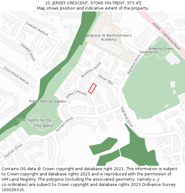 10, JERSEY CRESCENT, STOKE-ON-TRENT, ST3 4TJ: Location map and indicative extent of plot