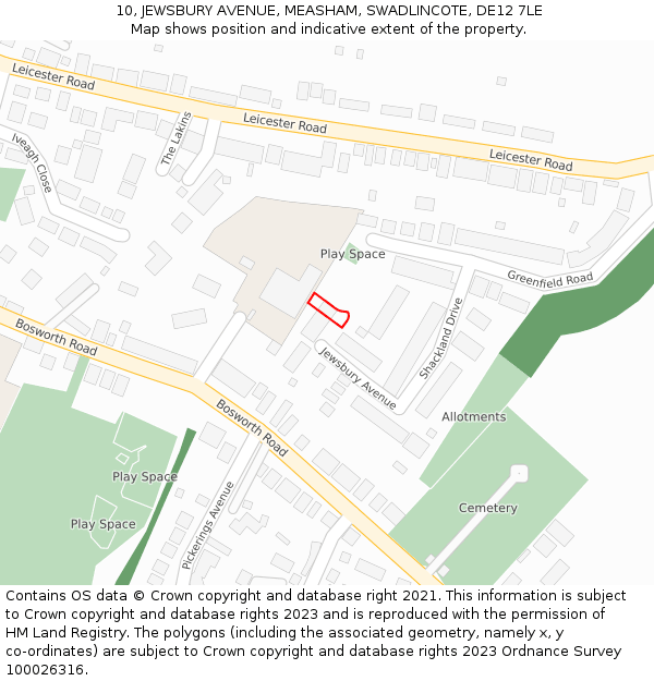 10, JEWSBURY AVENUE, MEASHAM, SWADLINCOTE, DE12 7LE: Location map and indicative extent of plot