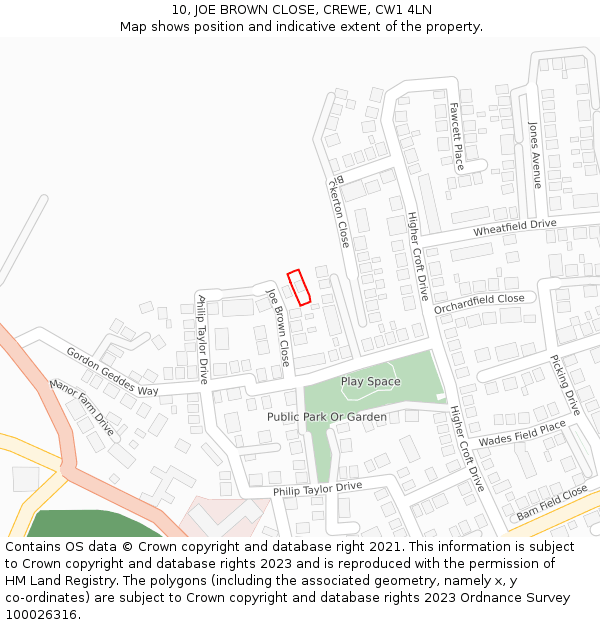 10, JOE BROWN CLOSE, CREWE, CW1 4LN: Location map and indicative extent of plot