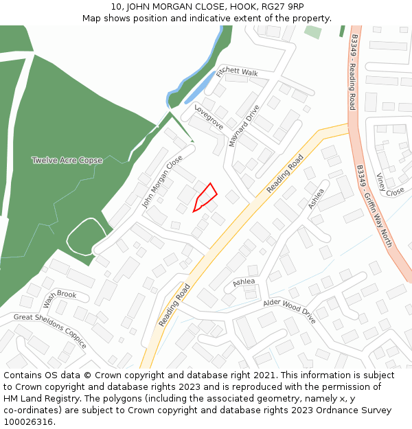 10, JOHN MORGAN CLOSE, HOOK, RG27 9RP: Location map and indicative extent of plot