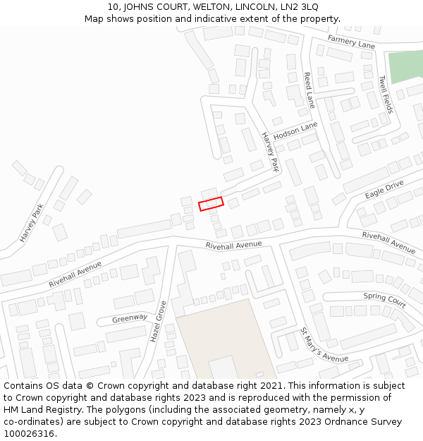 10, JOHNS COURT, WELTON, LINCOLN, LN2 3LQ: Location map and indicative extent of plot