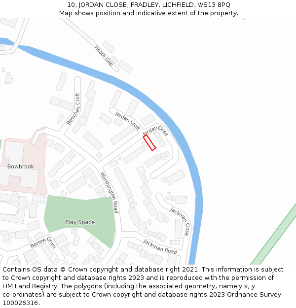 10, JORDAN CLOSE, FRADLEY, LICHFIELD, WS13 8PQ: Location map and indicative extent of plot