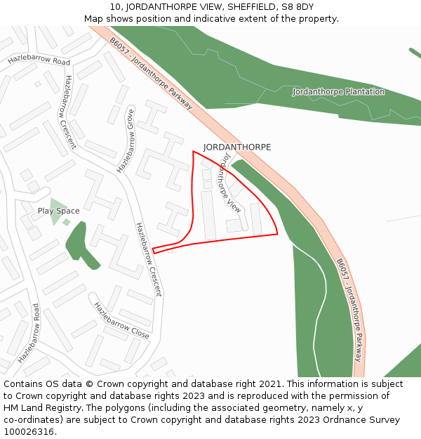 10, JORDANTHORPE VIEW, SHEFFIELD, S8 8DY: Location map and indicative extent of plot