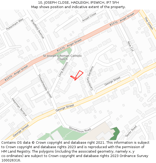 10, JOSEPH CLOSE, HADLEIGH, IPSWICH, IP7 5FH: Location map and indicative extent of plot