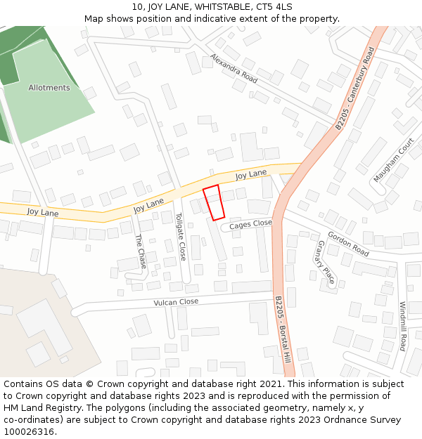 10, JOY LANE, WHITSTABLE, CT5 4LS: Location map and indicative extent of plot