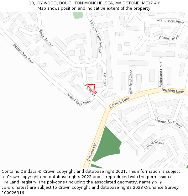10, JOY WOOD, BOUGHTON MONCHELSEA, MAIDSTONE, ME17 4JY: Location map and indicative extent of plot