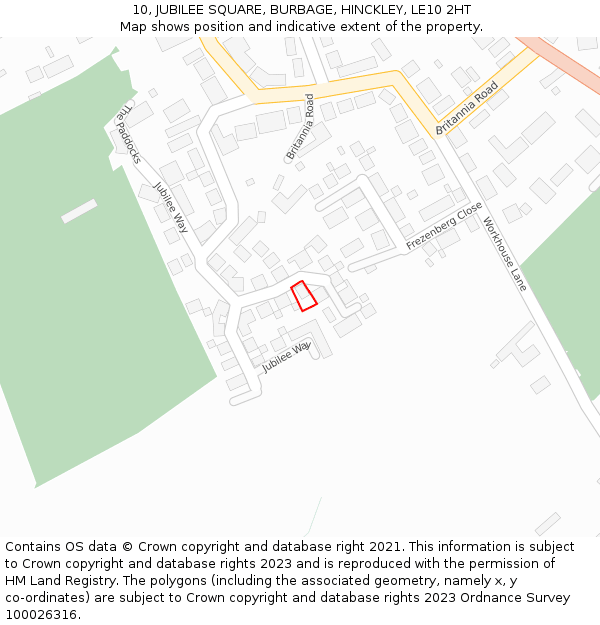 10, JUBILEE SQUARE, BURBAGE, HINCKLEY, LE10 2HT: Location map and indicative extent of plot