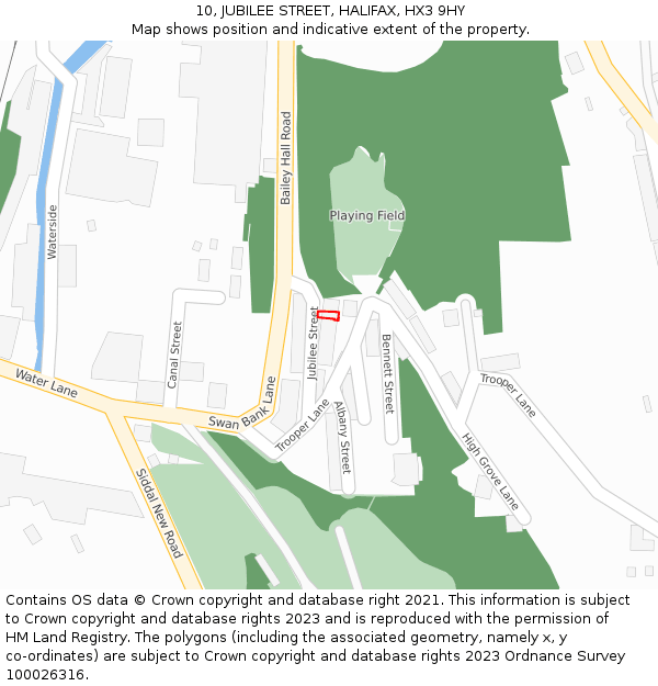 10, JUBILEE STREET, HALIFAX, HX3 9HY: Location map and indicative extent of plot