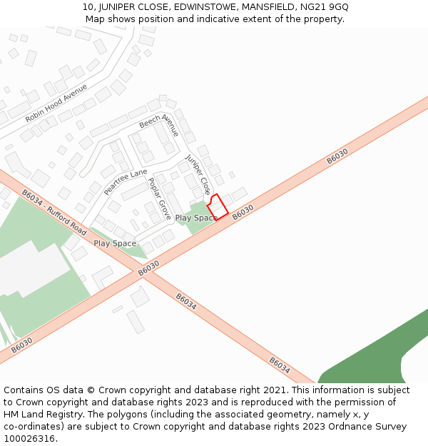 10, JUNIPER CLOSE, EDWINSTOWE, MANSFIELD, NG21 9GQ: Location map and indicative extent of plot
