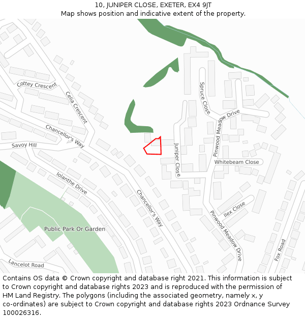 10, JUNIPER CLOSE, EXETER, EX4 9JT: Location map and indicative extent of plot