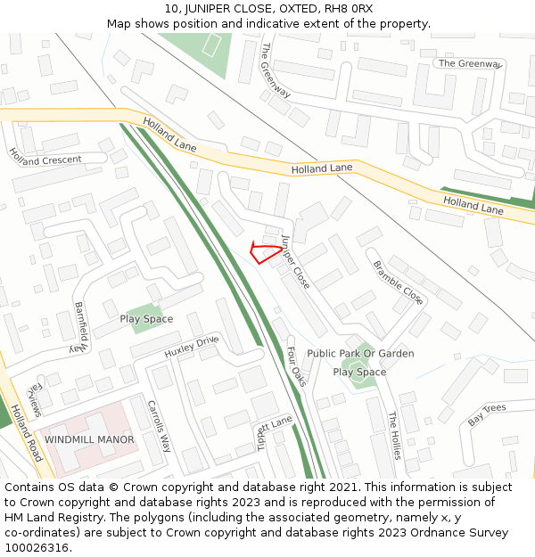 10, JUNIPER CLOSE, OXTED, RH8 0RX: Location map and indicative extent of plot