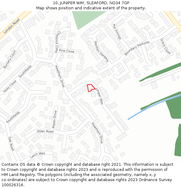 10, JUNIPER WAY, SLEAFORD, NG34 7GP: Location map and indicative extent of plot