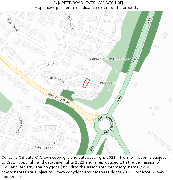 10, JUPITER ROAD, EVESHAM, WR11 3FJ: Location map and indicative extent of plot