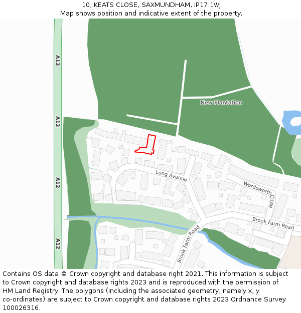 10, KEATS CLOSE, SAXMUNDHAM, IP17 1WJ: Location map and indicative extent of plot