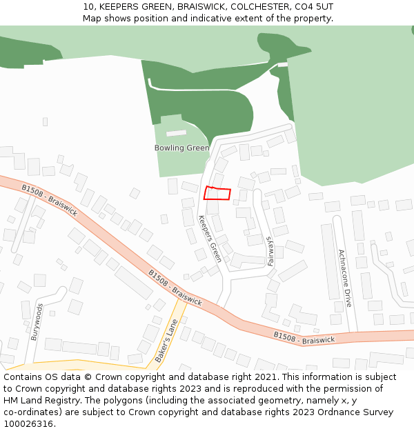 10, KEEPERS GREEN, BRAISWICK, COLCHESTER, CO4 5UT: Location map and indicative extent of plot