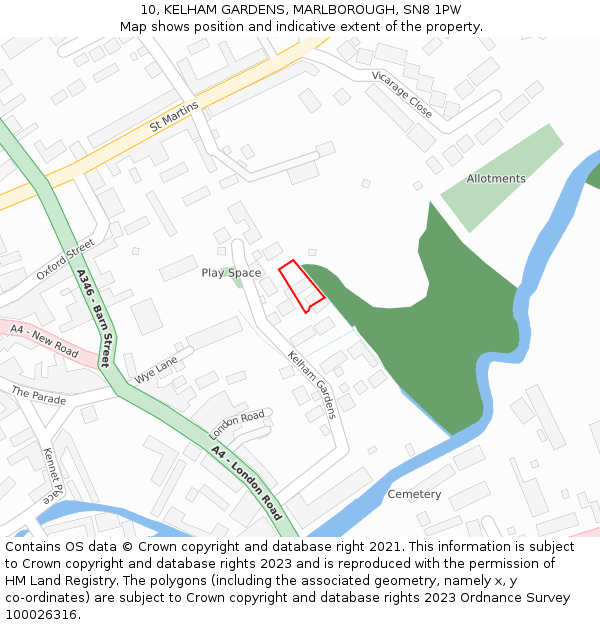10, KELHAM GARDENS, MARLBOROUGH, SN8 1PW: Location map and indicative extent of plot