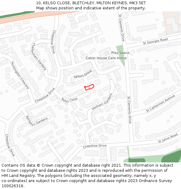 10, KELSO CLOSE, BLETCHLEY, MILTON KEYNES, MK3 5ET: Location map and indicative extent of plot