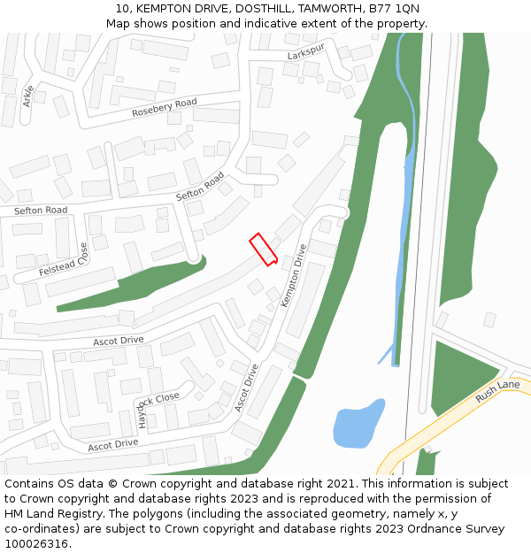 10, KEMPTON DRIVE, DOSTHILL, TAMWORTH, B77 1QN: Location map and indicative extent of plot